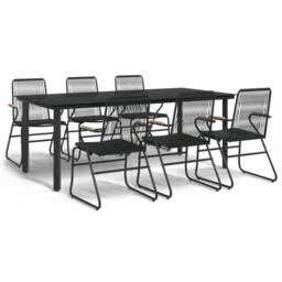 Berkfield Home 7 Piece Garden Dining Set Black PVC Rattan - thumbnail 1