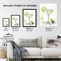 "Artery8 Lime Green Margarita Cocktail Modern Watercolour Framed Art Print - Size: W12"" x H16""" - thumbnail 3