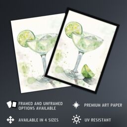"Artery8 Lime Green Margarita Cocktail Modern Watercolour Framed Art Print - Size: W12"" x H16""" - thumbnail 2