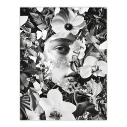 "Artery8 Spring Face Flower Blooms Black White Collage Wall Art Print in Grey - Size: W12"" x H16""" - thumbnail 1
