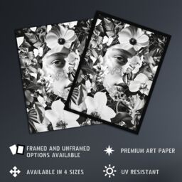 "Artery8 Spring Face Flower Blooms Black White Collage Wall Art Print in Grey - Size: W12"" x H16""" - thumbnail 2
