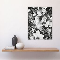 "Artery8 Spring Face Flower Blooms Black White Collage Wall Art Print in Grey - Size: W12"" x H16""" - thumbnail 4