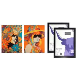 Artery8 A4 Wall Art & Frame Set of 2 1960 1970 Fashion Floral Vibrant Women in Orange - thumbnail 5