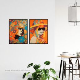 Artery8 A4 Wall Art & Frame Set of 2 1960 1970 Fashion Floral Vibrant Women in Orange - thumbnail 2