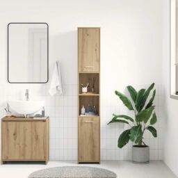 Berkfield Home Bathroom Cabinet Artisan Oak 30x30x183.5 cm Engineered Wood in Brown - thumbnail 4