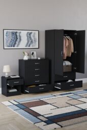 Home Discount Vida Designs Riano 3 Piece Bedroom Set with 5 Drawer Chest & Wardrobe in Black - thumbnail 2