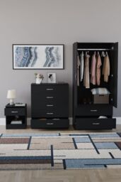 Home Discount Vida Designs Riano 3 Piece Bedroom Set with 5 Drawer Chest & Wardrobe in Black - thumbnail 3