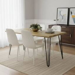 KOSY KOALA Modern Table Set With 4 Gem Pattern Chairs Dining Room Furniture in White - thumbnail 1