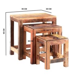 IH Design Ted Reclaimed Boat Nests of 3 Stools in Brown - thumbnail 4