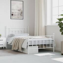Berkfield Home Metal Bed Frame with Headboard & Footboard White 107x203 cm - thumbnail 4