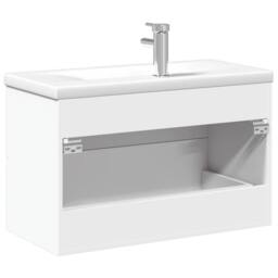 Berkfield Home Bathroom Sink Cabinet with Built-in Basin White - thumbnail 7