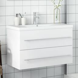 Berkfield Home Bathroom Sink Cabinet with Built-in Basin White - thumbnail 2