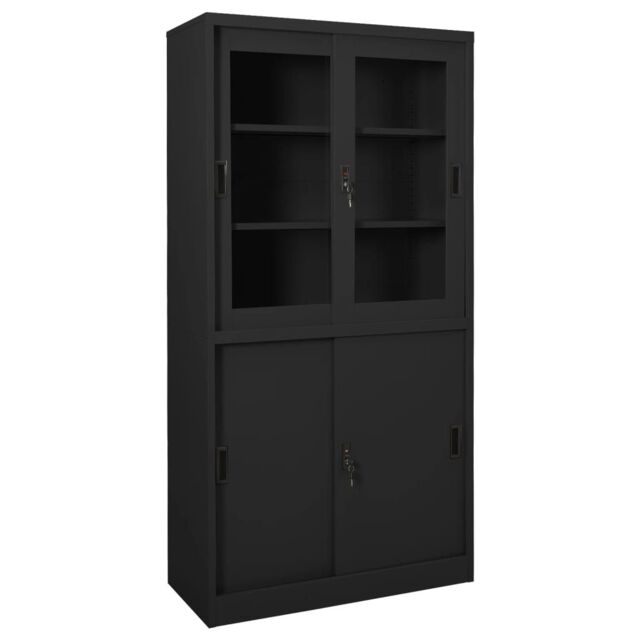 Berkfield Home Office Cabinet with Sliding Door Anthracite 90x40x180 cm Steel in Black - Size: 90 x 40 x 180 cm - image 1