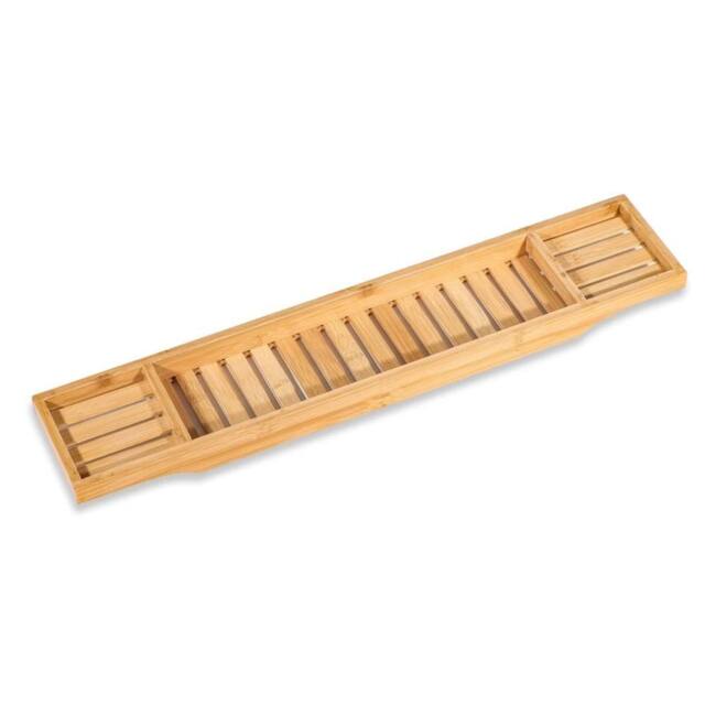 VOGREX Brown Bamboo Bathtub Caddy Tray Wood Bath Storage Organizer Shelf - image 1