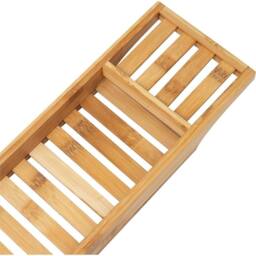 VOGREX Brown Bamboo Bathtub Caddy Tray Wood Bath Storage Organizer Shelf - thumbnail 2