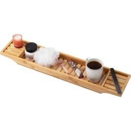 VOGREX Brown Bamboo Bathtub Caddy Tray Wood Bath Storage Organizer Shelf - thumbnail 4