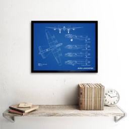 "Artery8 Avro Lancaster Bomber Aircraft Plane Blue Plan 12x16"" Framed Art Print - Size: W12"" x H16""" - thumbnail 2