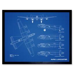 "Artery8 Avro Lancaster Bomber Aircraft Plane Blue Plan 12x16"" Framed Art Print - Size: W12"" x H16""" - thumbnail 1