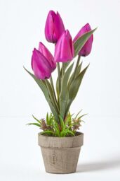 Homescapes Artificial Tulips in Grey Decorative Stone Pot, 27 cm in Purple - thumbnail 5