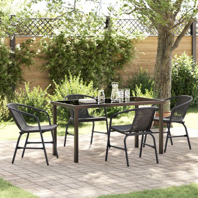 Berkfield Home 5 Piece Garden Dining Set Black Poly Rattan - image 1