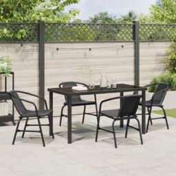 Berkfield Home 5 Piece Garden Dining Set Black Poly Rattan - thumbnail 4