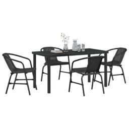 Berkfield Home 5 Piece Garden Dining Set Black Poly Rattan - thumbnail 3