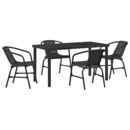 Berkfield Home 5 Piece Garden Dining Set Black Poly Rattan - thumbnail 2