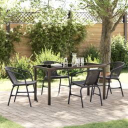 Berkfield Home 5 Piece Garden Dining Set Black Poly Rattan
