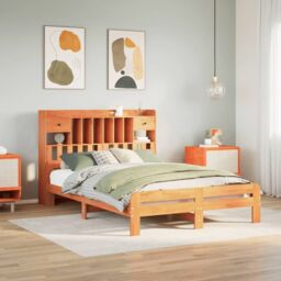 Berkfield Home Bookcase Bed without Mattress Wax Brown 160x200cm Solid Wood Pine - Size: 160x200 cm - thumbnail 1