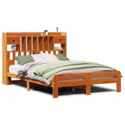 Berkfield Home Bookcase Bed without Mattress Wax Brown 160x200cm Solid Wood Pine - Size: 160x200 cm - thumbnail 2