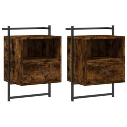 Berkfield Home Bedside Cabinets Wall-mounted 2 pcs Smoked Oak 40x30x61 cm Engineered Wood in Brown - Size: 40 x 30 x 61 cm - thumbnail 2