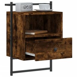 Berkfield Home Bedside Cabinets Wall-mounted 2 pcs Smoked Oak 40x30x61 cm Engineered Wood in Brown - Size: 40 x 30 x 61 cm - thumbnail 4