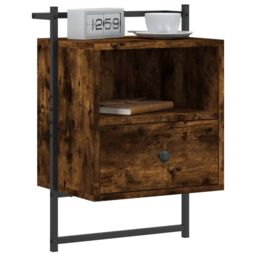 Berkfield Home Bedside Cabinets Wall-mounted 2 pcs Smoked Oak 40x30x61 cm Engineered Wood in Brown - Size: 40 x 30 x 61 cm - thumbnail 3