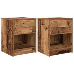 Berkfield Home Bedside Cabinets 2 pcs with Drawer Old Wood 40x34x50 cm in Brown - Size: 40 x 34 x 50 cm - thumbnail 2