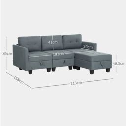 HOMCOM Convertible Modular Sectional Sofa w/ Storage Wood Frame Dark Grey - thumbnail 3