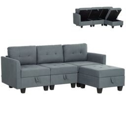HOMCOM Convertible Modular Sectional Sofa w/ Storage Wood Frame Dark Grey - thumbnail 2
