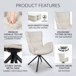 SONARA Single Luxury Chenille Swivel Accent Chair for Living Room in Beige - thumbnail 7