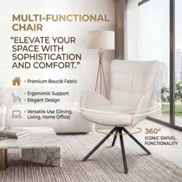 SONARA Single Luxury Chenille Swivel Accent Chair for Living Room in Beige - thumbnail 5