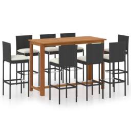 Berkfield Home 9 Piece Garden Bar Set with Cushions Poly Rattan Black - thumbnail 1