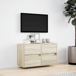 Berkfield Home TV Wall Cabinet with LED Lights Sonoma Oak 80x31x45 cm in Light Tan - Size: 80 x 31 x 45 cm - thumbnail 4