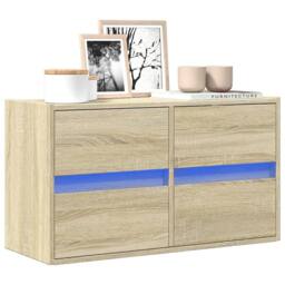 Berkfield Home TV Wall Cabinet with LED Lights Sonoma Oak 80x31x45 cm in Light Tan - Size: 80 x 31 x 45 cm - thumbnail 2