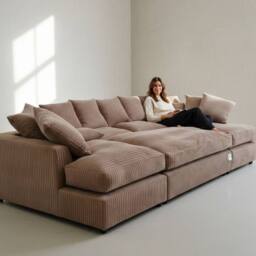 SNUG FURNITURE BIRMINGHAM LTD Large Fibre Seat U-Shaped Double Sofa with Extra-Wide Footstool in Medium Beige - thumbnail 2