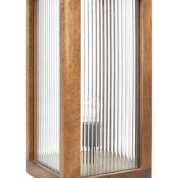 Wyld and Coco Mango Wood Table Lamp - Glass Panels Industrial Modern Brown - thumbnail 2