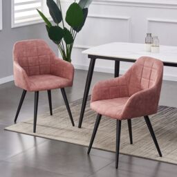 MCC Direct Set of 2 Faux Suede Fabric Kitchen Dining Chairs Accent Chair Adrian in Dusty Pink - thumbnail 1