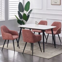 MCC Direct Set of 2 Faux Suede Fabric Kitchen Dining Chairs Accent Chair Adrian in Dusty Pink - thumbnail 2