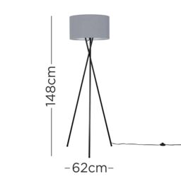ValueLights Camden Black Metal Tripod Floor Lamp with Charcoal Drum Lamp Shade - thumbnail 6