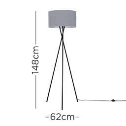 ValueLights Camden Black Metal Tripod Floor Lamp with Charcoal Drum Lamp Shade - thumbnail 7