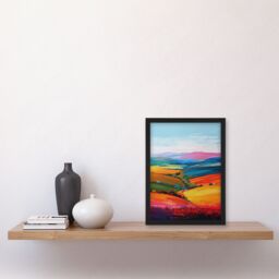 Artery8 Colourful Country Fields Rainbow Landscape Framed Art Print - Size: A4 - thumbnail 4