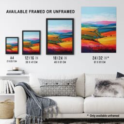 Artery8 Colourful Country Fields Rainbow Landscape Framed Art Print - Size: A4 - thumbnail 3