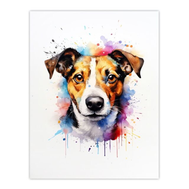 "Artery8 Wall Art Print Jack Russell Lovers Gift Watercolour Pet Portrait Painting Artwork Poster - Size: W18"" x H24""" - image 1